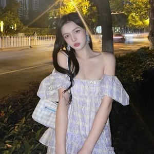 Puff Sleeve Purple Dress